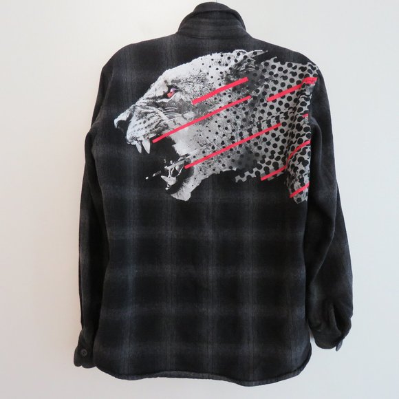MARCELO BURLON COUNTY OF MILAN Sham Panther Print Plaid Wool Blend Shirt Sz XXS - Picture 3 of 16